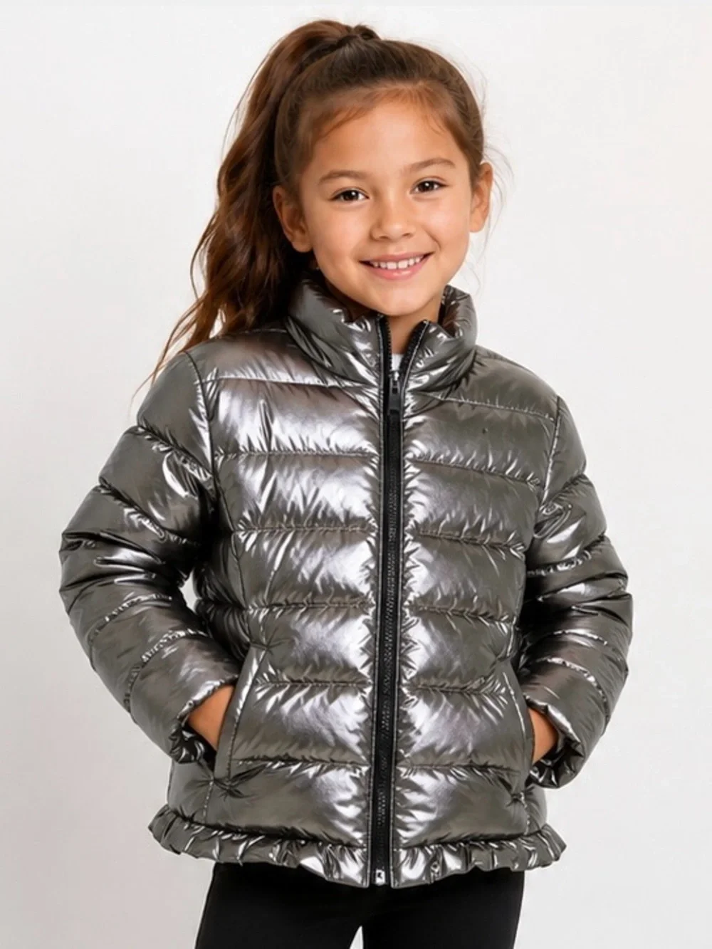 Ralph Lauren Silver Metallic Kids Puffer Jacket